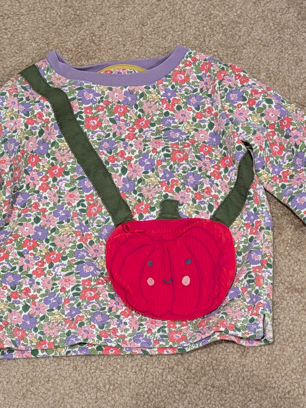 Mini Boden Girl's Toddler Floral Top with Pumpkin Applique